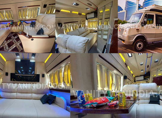 6 seater force traveller luxury caravan vanity van motorhomes hire in delhi