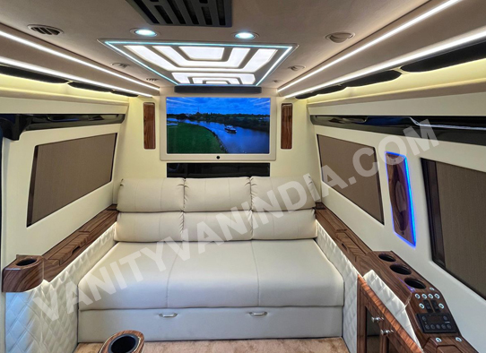 7 seater luxury caravan with toilet washroom sofa bed tv on rent in delhi