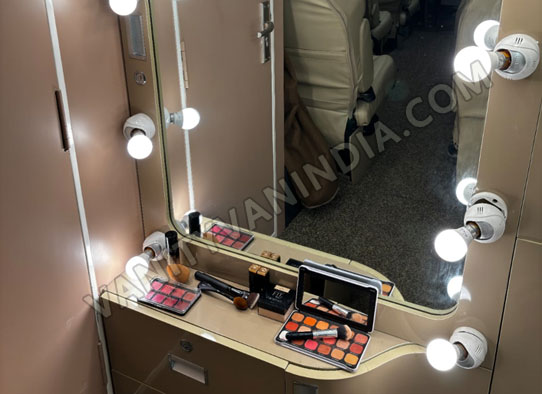 rent makeup vanity van with recliner seats with toilet washroon in delhi