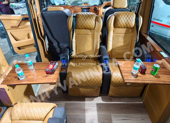 premium 9 seater force urbania van with 1x1 massager recliner motorized seats hire delhi