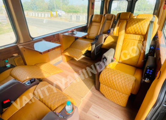 hire 10 seater premium force urbania luxury van with 1x1 recliner massager seats hire delhi